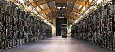 A high-tech cryptocurrency mining farm showcasing multiple rigs operating efficiently
