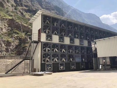 A modern mining farm with multiple rigs in operation