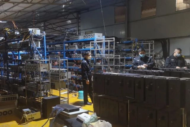 High-performance Bitcoin mining rig working in a hosting farm